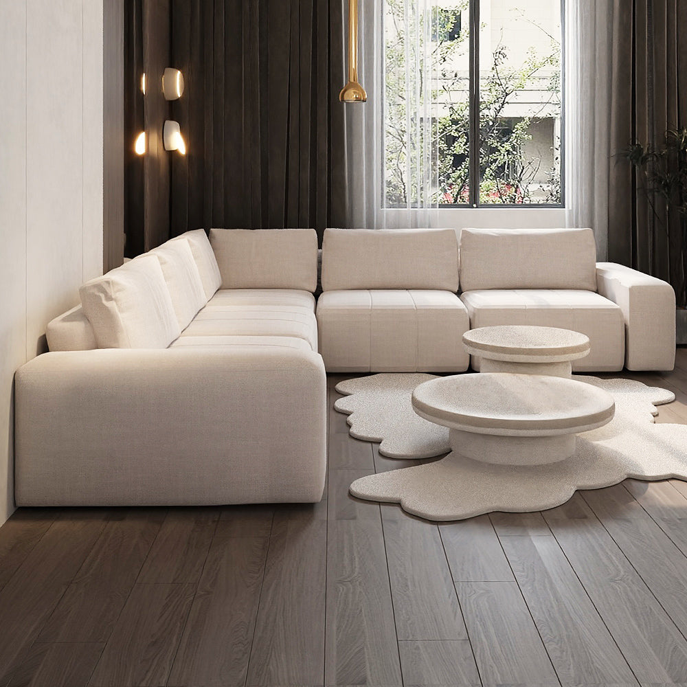 كنبة شانيل عصرية على شكل حرف L - بيج - 312x312x85x85 سم - من الهوم