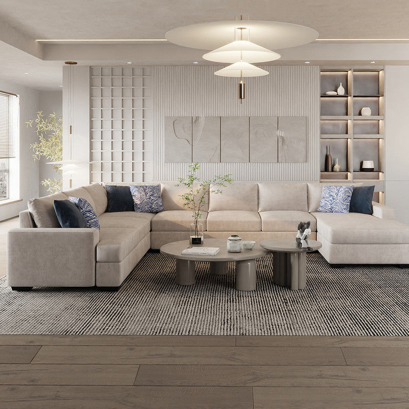 كنبة حرف U من الهوم من الكتان والخشب السويدي - 375x250x180  سم - بيج 