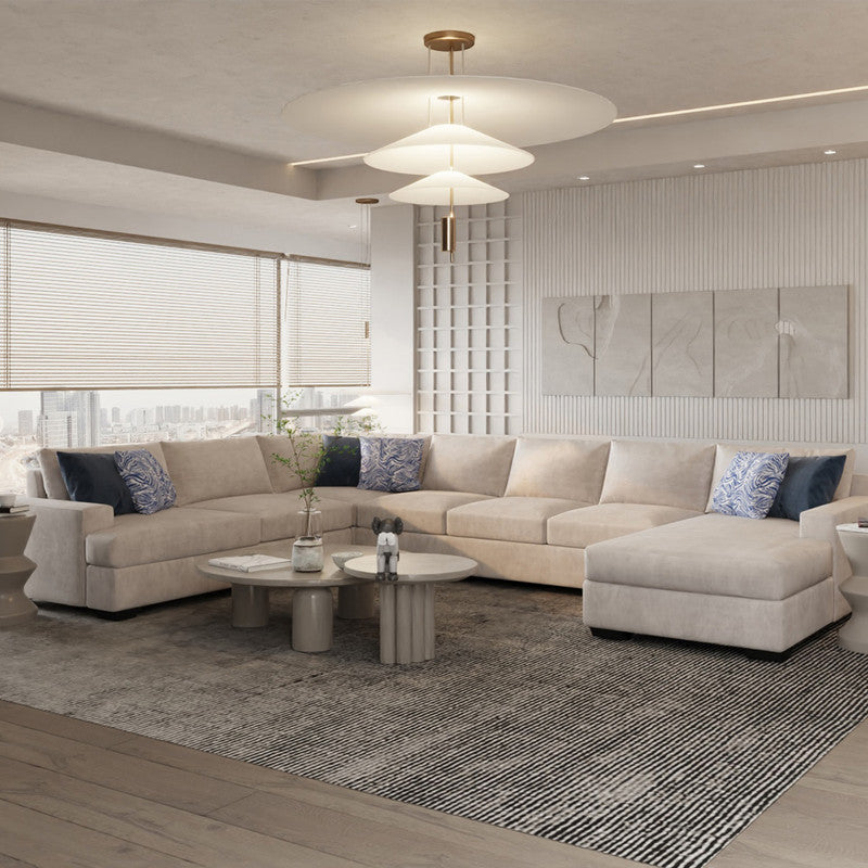 كنبة حرف U من الهوم من الكتان والخشب السويدي - 375x250x180  سم - بيج 