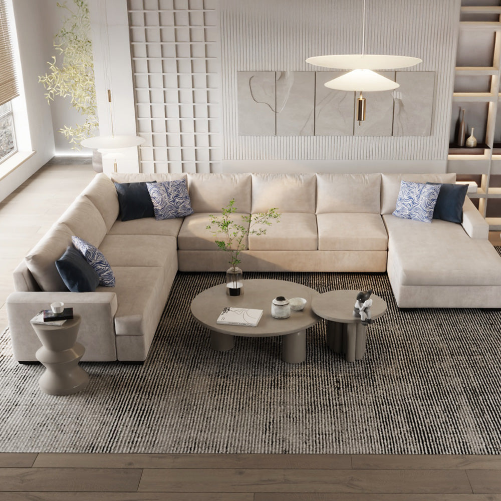 Linen & Swedish Wood U Shape Sofa by Alhome - 375x250x180 cm - Beige
