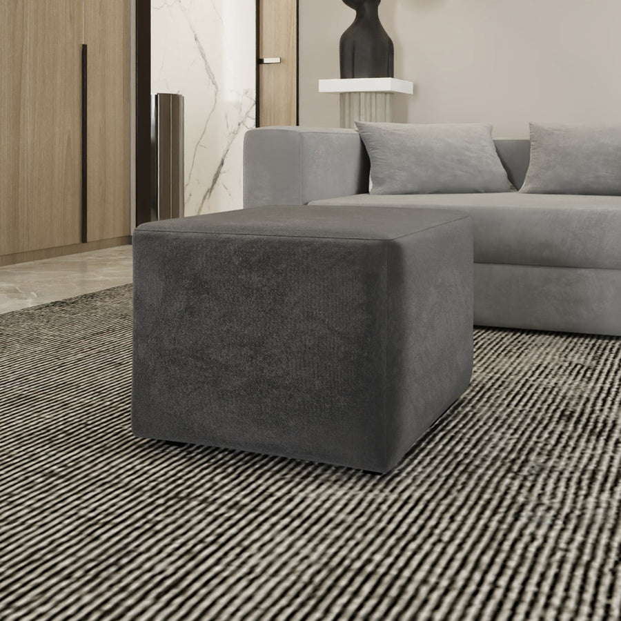 Alhome الكتان الرمادي بوف الخشب الماليزي، قماش الكتان، اللون الرمادي (55x55x40)