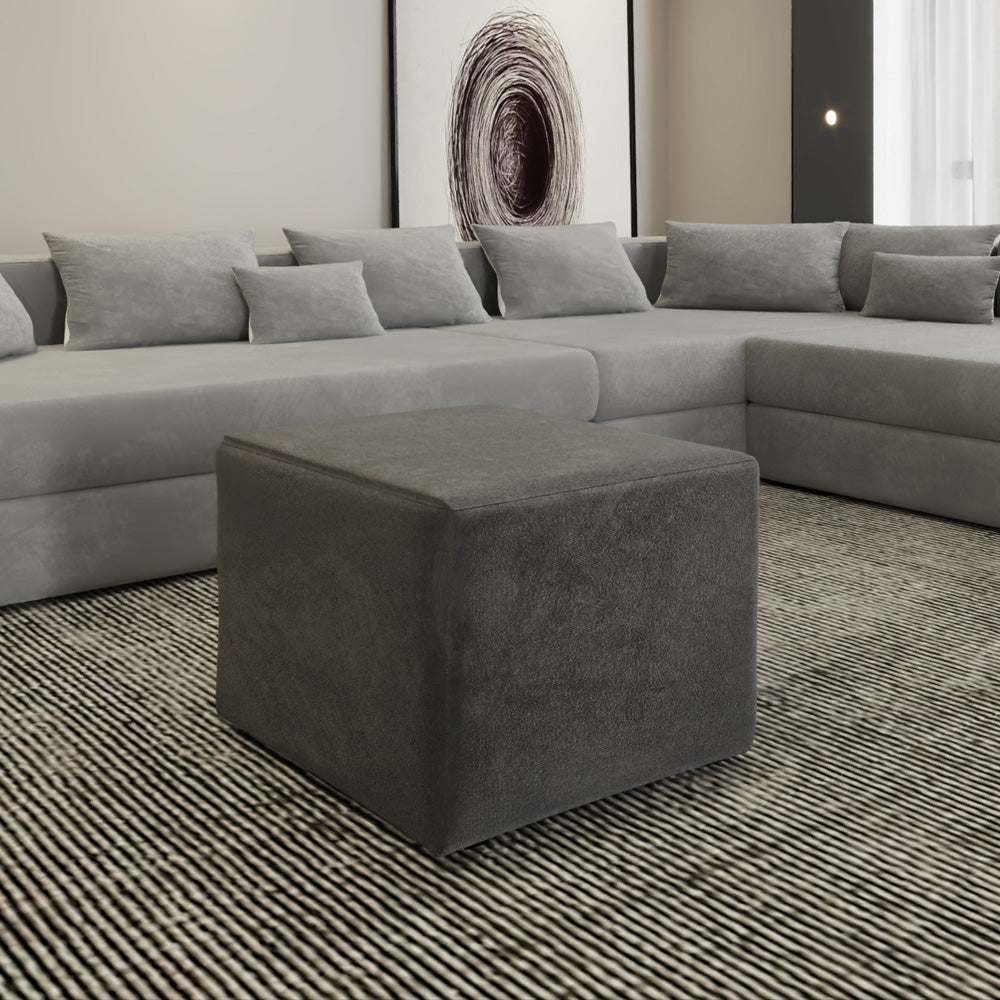 Linen Pouf with Malaysian Wood By Alhome - 55x55x40 cm - 11011370