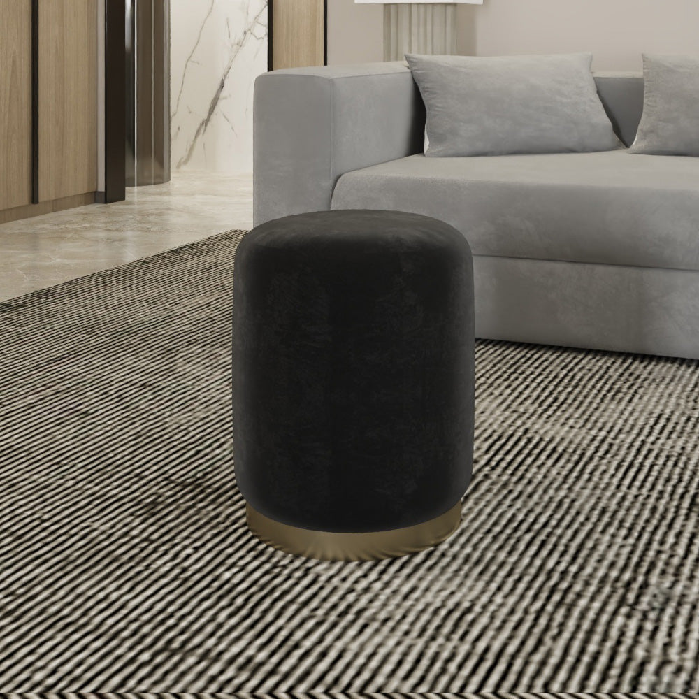 Alhome Velvet Black Pouf Malaysian Wood, Velvet Fabric, Black Color (40x40x50)