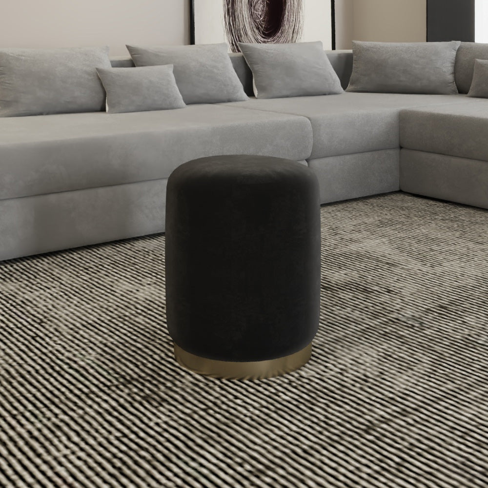 Alhome Velvet Black Pouf Malaysian Wood, Velvet Fabric, Black Color (40x40x50)