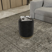 Alhome Velvet Black Pouf Malaysian Wood, Velvet Fabric, Black Color (40x40x50)