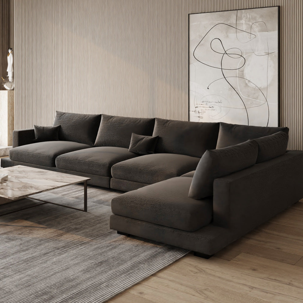 Linen & Swedish Wood Classic L-Shaped Sofa by Alhome - 320x200x80x95 cm - Off-White