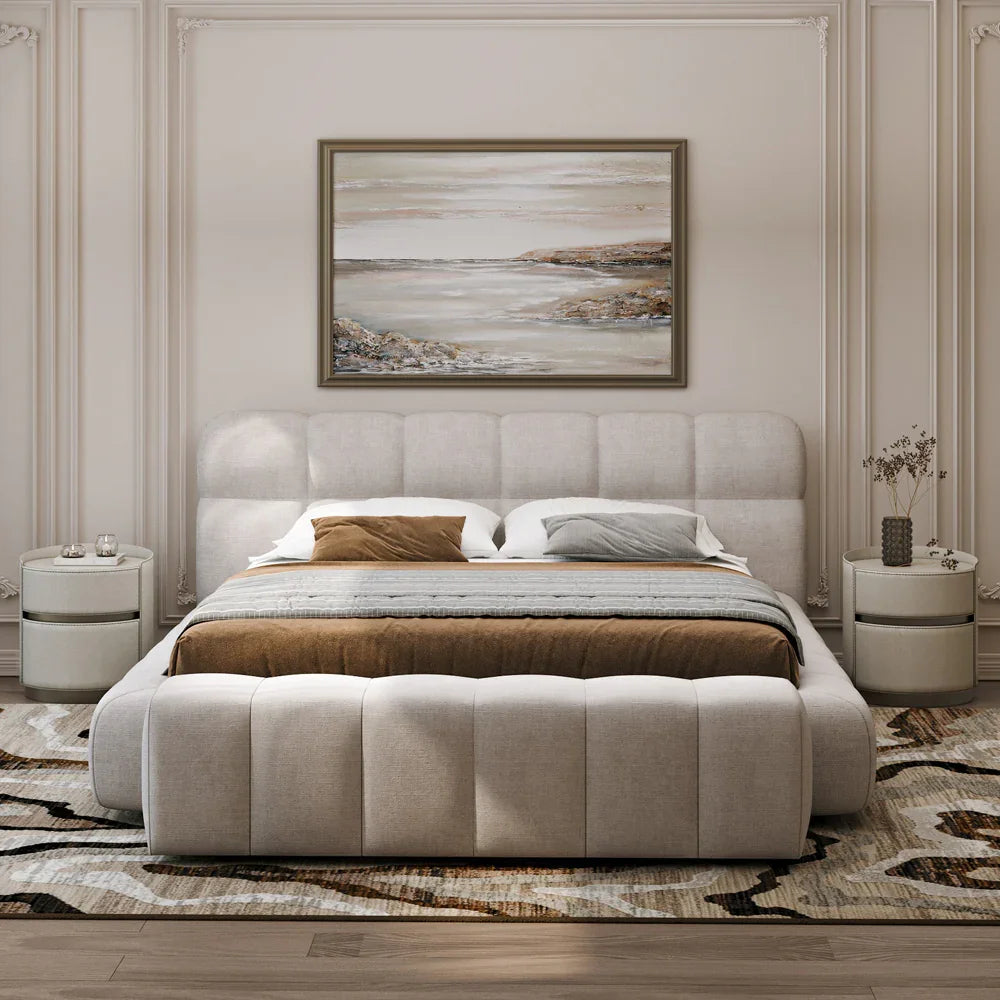 Chanel Upholstered Bed with Swedish Wood by Alhome - Light Beige