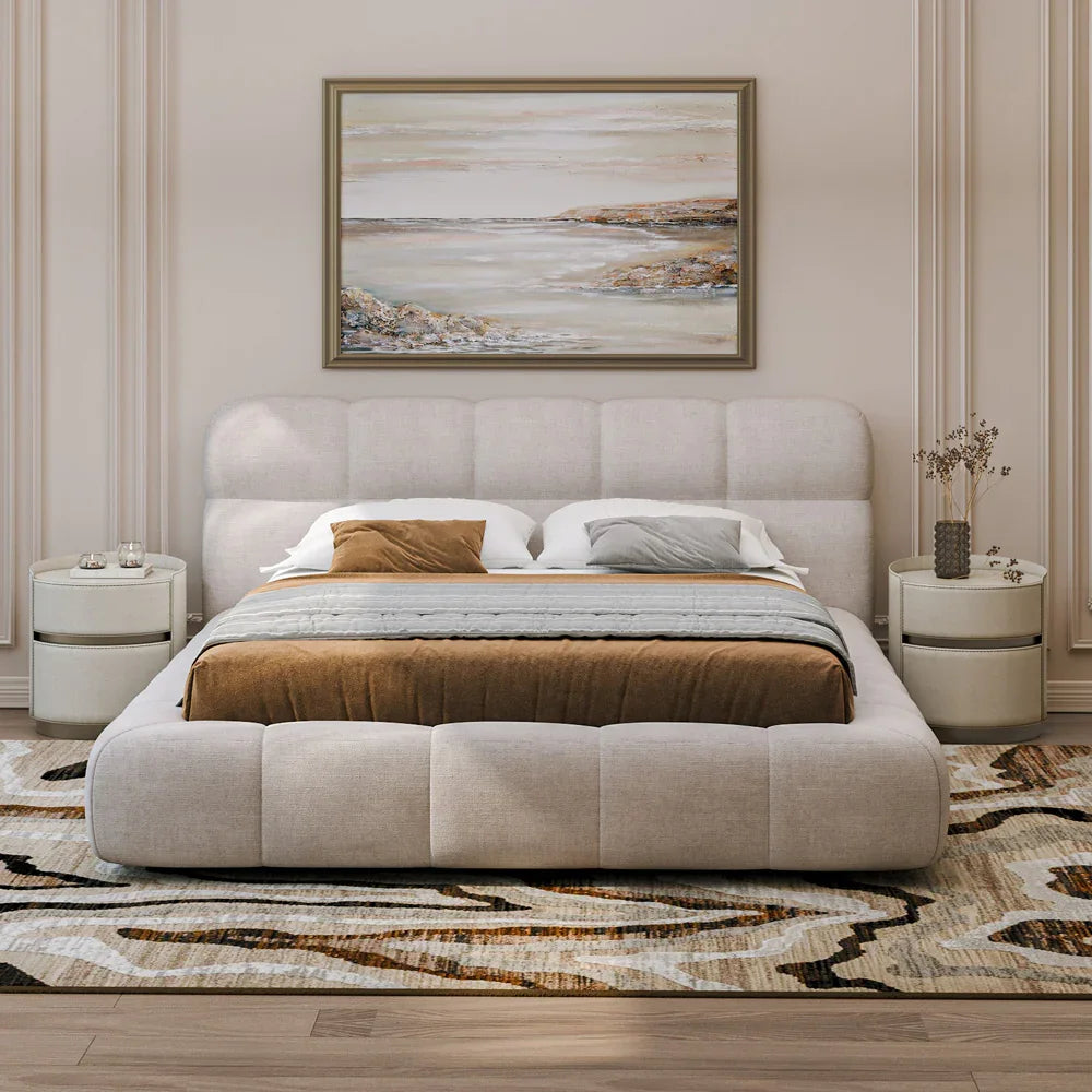 Chanel Upholstered Bed with Swedish Wood by Alhome - Light Beige
