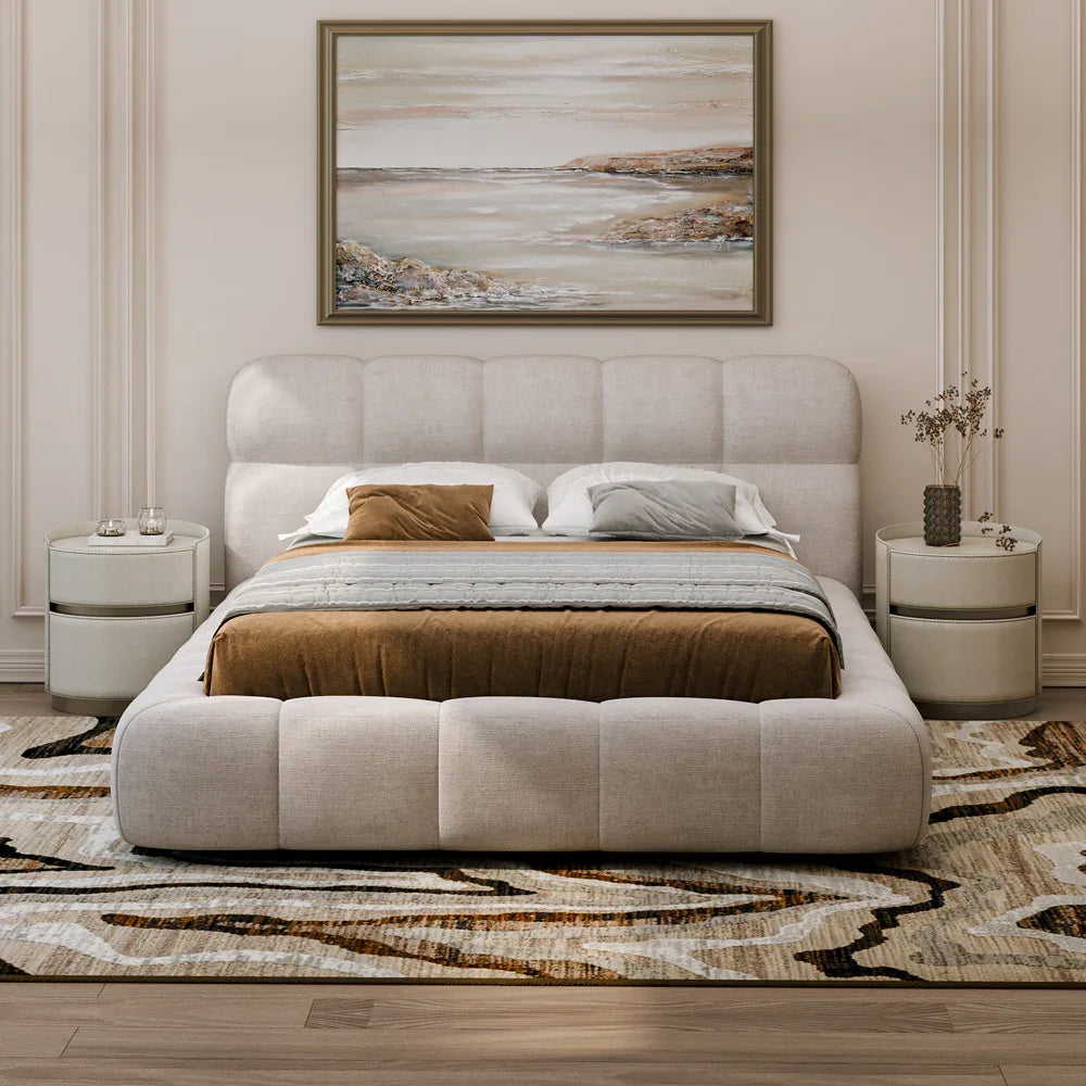 Chanel Upholstered Bed with Swedish Wood by Alhome - Light Beige