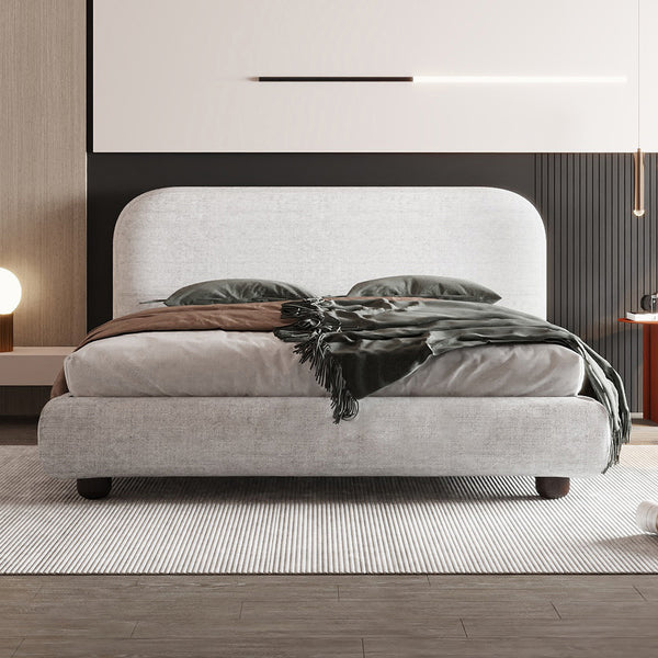 Modern Chenille Bed Frame by Alhome - Off-White