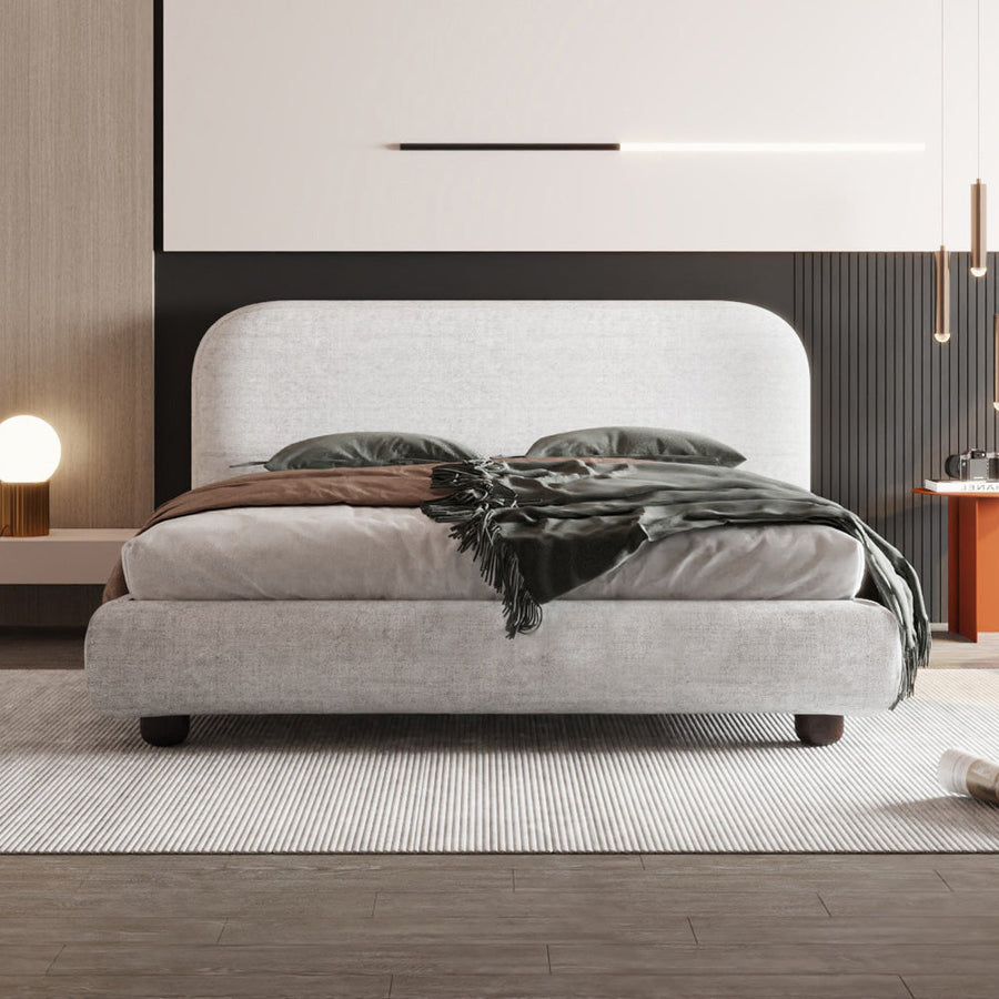 إطار سرير منجد عصري بقماش الشانيل من الهوم - اوف وايت