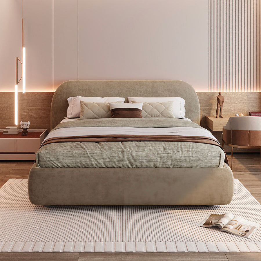 إطار سرير منجد عصري بقماش الشانيل من الهوم - بني