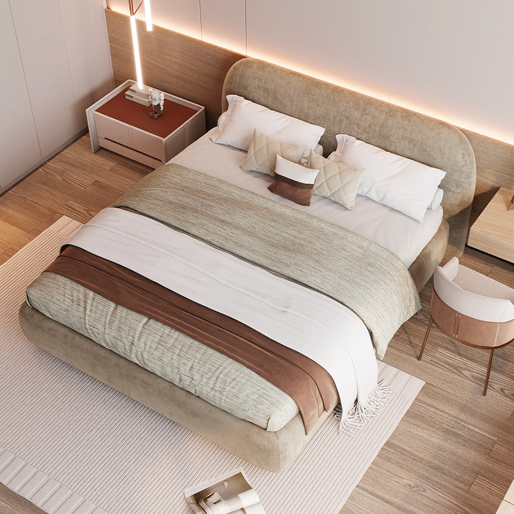 سرير نوم منجد شانيل بقاعدة خشب سويدي وMDF من الهوم - بني