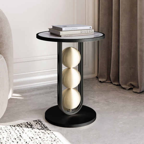 Wooden Marble and Iron Side Table by Alhome - 50x60 cm