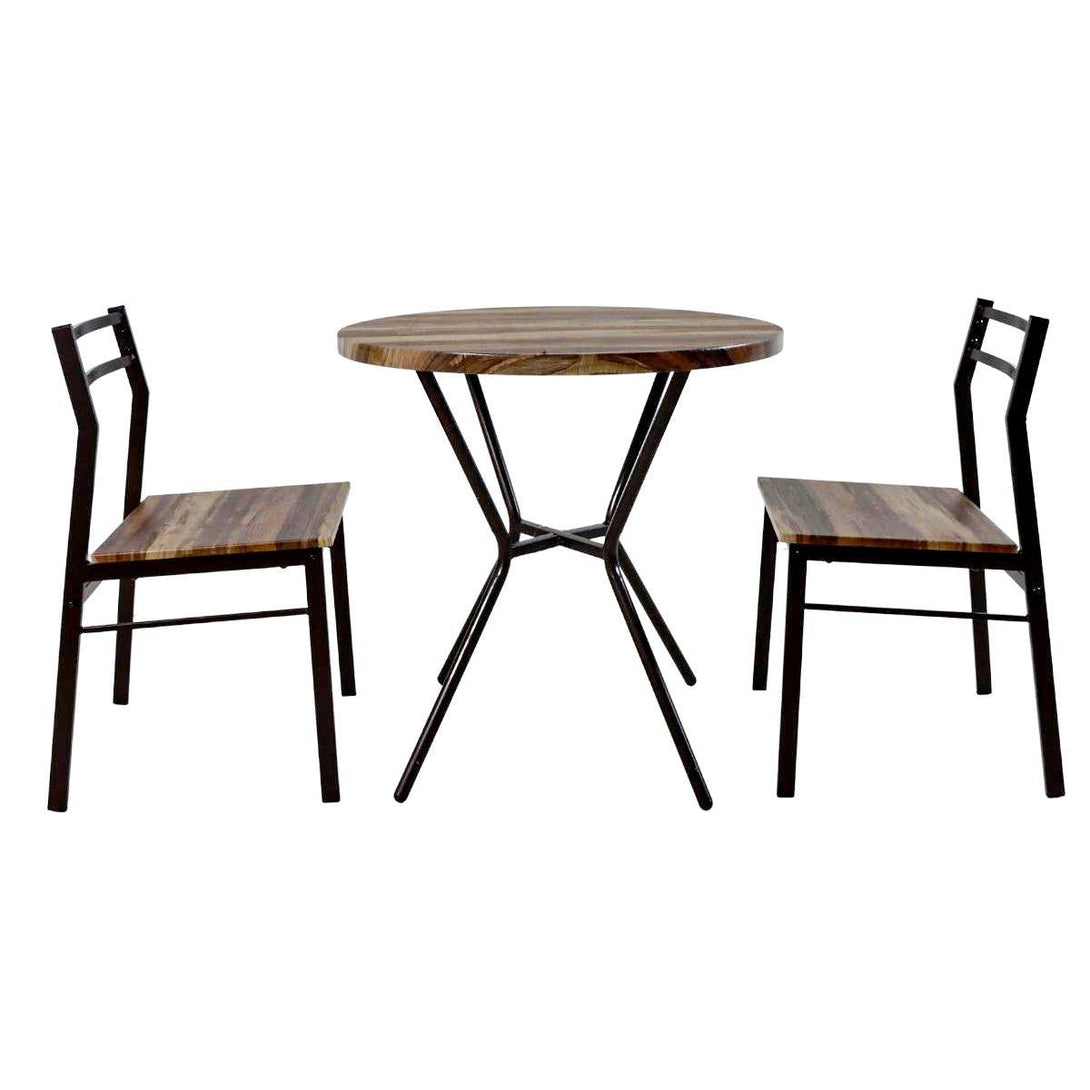 Family Ship Round dining table set with 2 brown and black wooden chairs - ALHOME