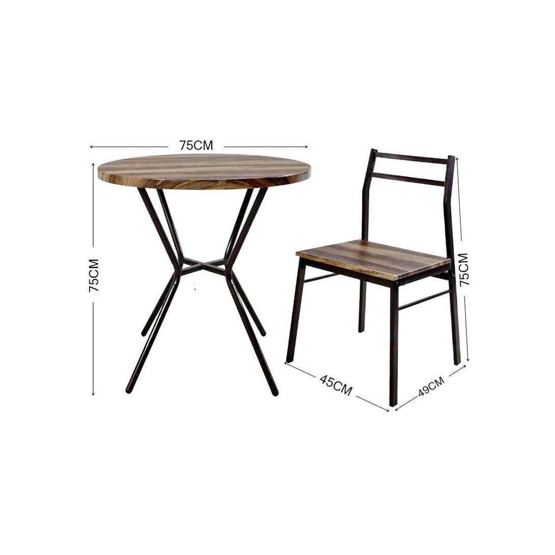 Family Ship Round dining table set with 2 brown and black wooden chairs - ALHOME