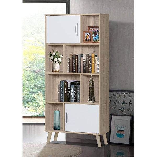 Malaysian Wood Multi-Use Storage Unit With Shelves And Drawers - Wooden And White - 79x30x170 cm - By Baity