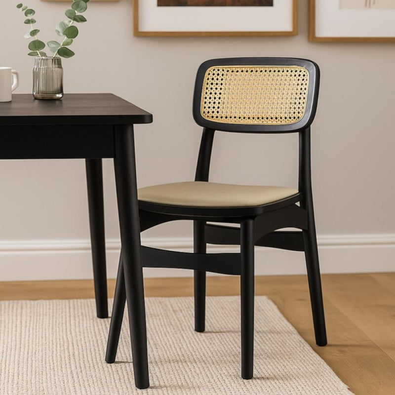 Wooden Chair with Natural Straw Back and Padded Seat - 42x42x80 cm