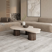 Elegant Coffee Center Table Marble Treventino and Wood by Alhome - 95x34x85 cm