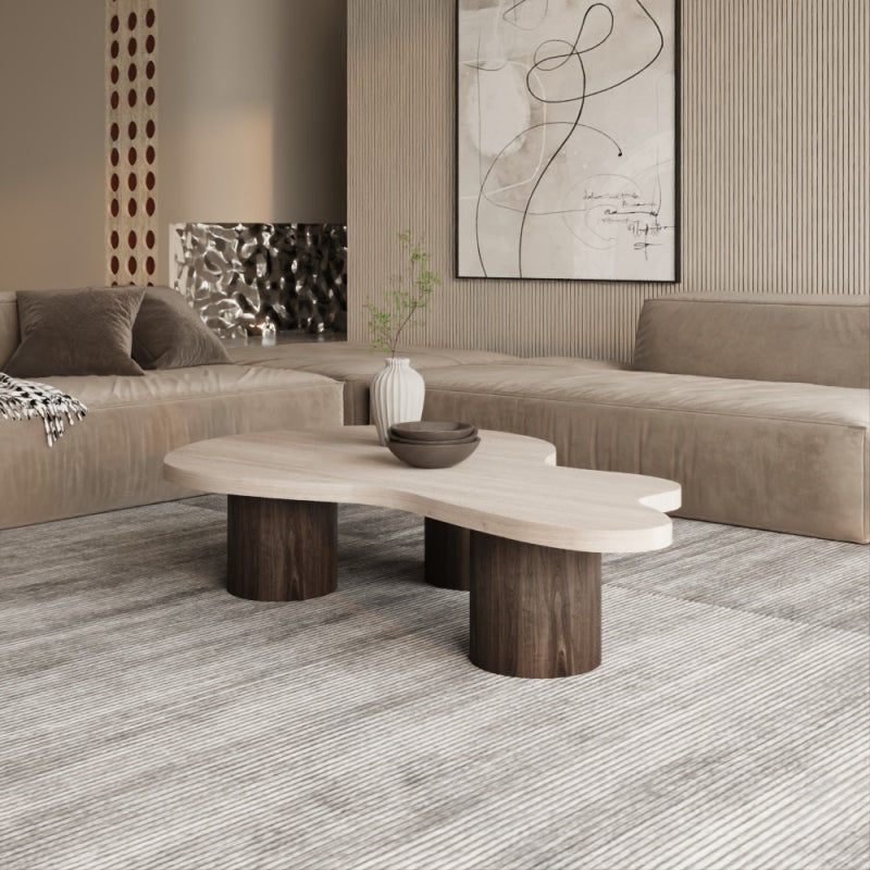 Elegant Coffee Center Table Marble Treventino and Wood by Alhome - 95x34x85 cm