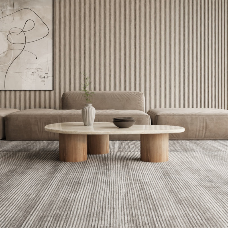 Coffee Center Table Marble Treventino and Wood by Alhome - 95x34x85 cm