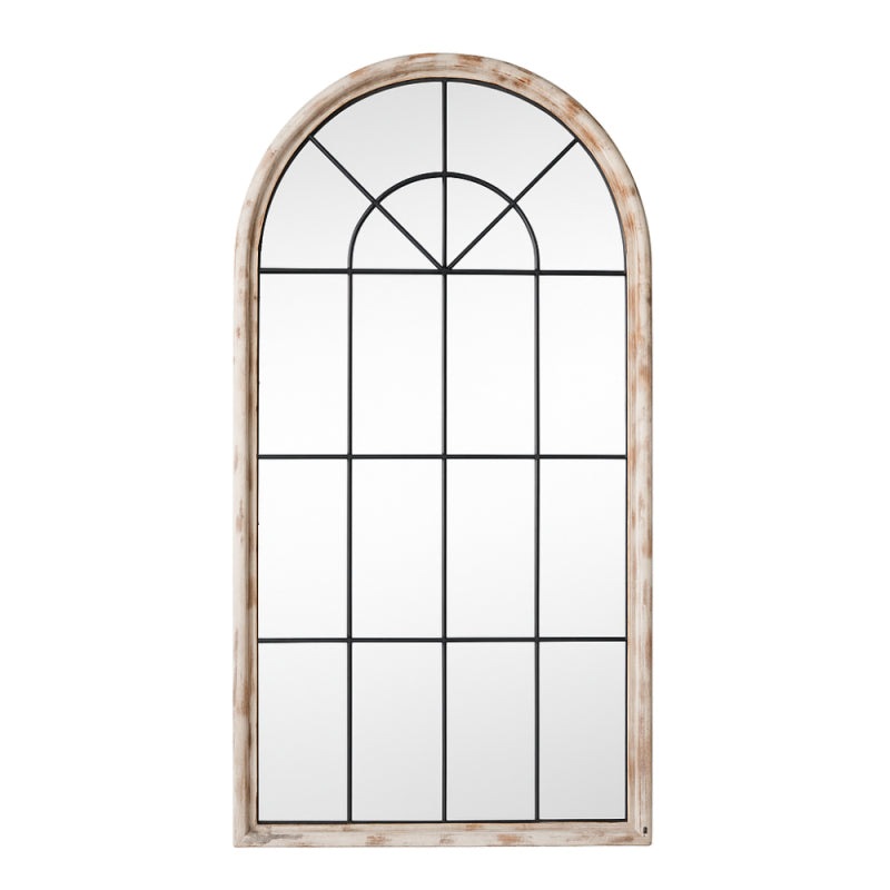 Decorative Arched Mirror with an Elegant Wooden Frame - White and Brown - 80x3x140 cm