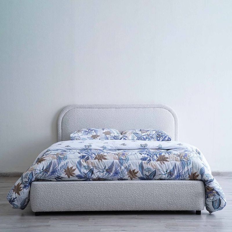 إطار سرير منجد عصري بقماش البوكليه من الهوم - رمادي