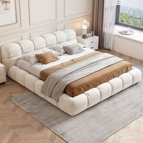 Modern Chenille And Swedish Wood Upholstered Bed - Light Beige By Alhome