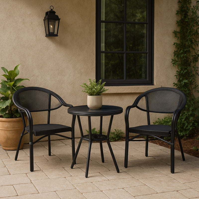 Metal Table and Two Chair Outdoor Set - Black