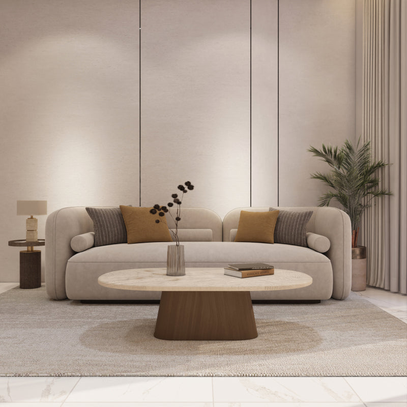 Contemporary Coffee Center Table Marble and Wood by Alhome - 95x34x95 cm