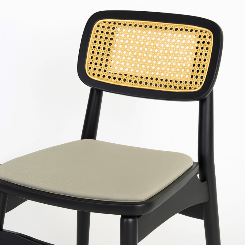 Wooden Chair with Natural Straw Back and Padded Seat - 42x42x80 cm