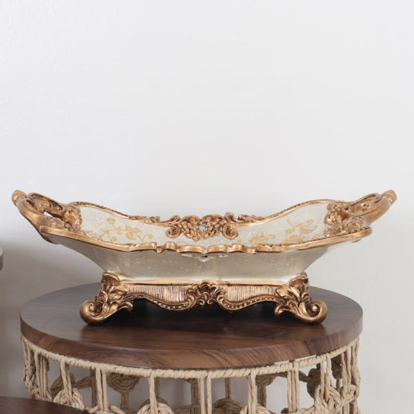 Ceramic Ornament with Gold Edges - 39x23x12 cm - Beige and Gold