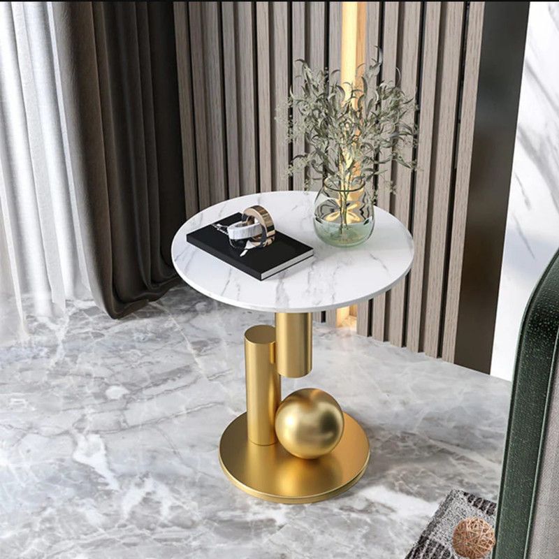 Wooden Marble and Iron Side Table by Alhome - 35x55 cm