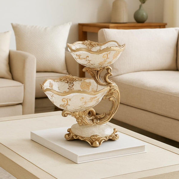 Luxurious Dessert Stand with a Classic Ornate Design and Elegant Gold Accents - Two Tiers - 19x27x25 cm