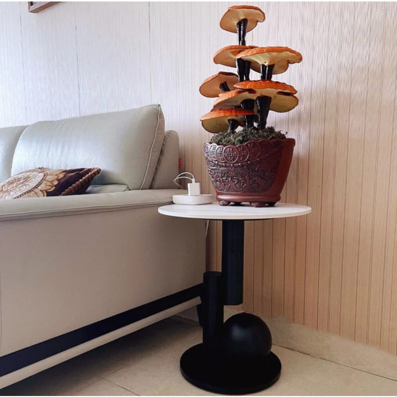 Wooden Marble and Iron Side Table by Alhome - 50x55 cm