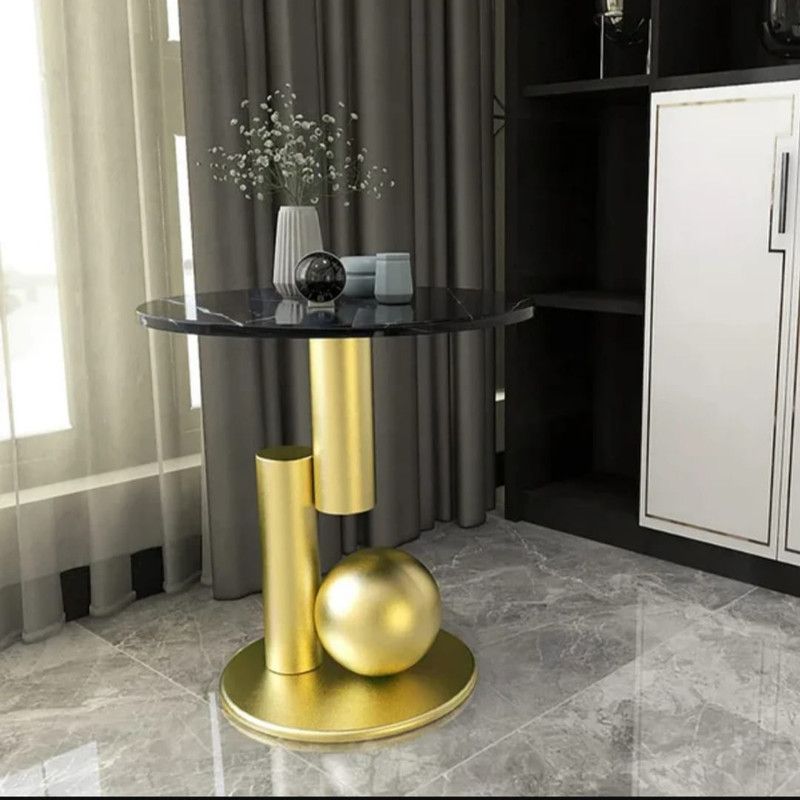 Wooden Marble and Iron Side Table by Alhome - 50x55 cm