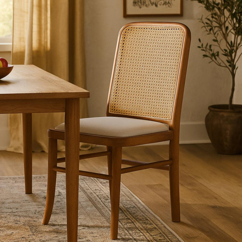 Classic Wooden Chair with a Straw Backrest - 44x40x90 cm