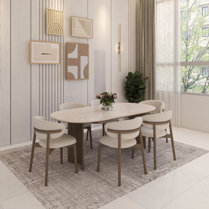 Dining Table Marble and Wood by Alhome - 160x74x70 cm