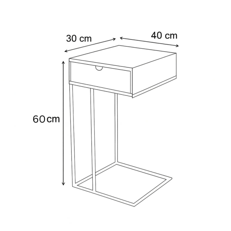 Modern Side Table with Drawer and Metal Base - 40x30x60 cm