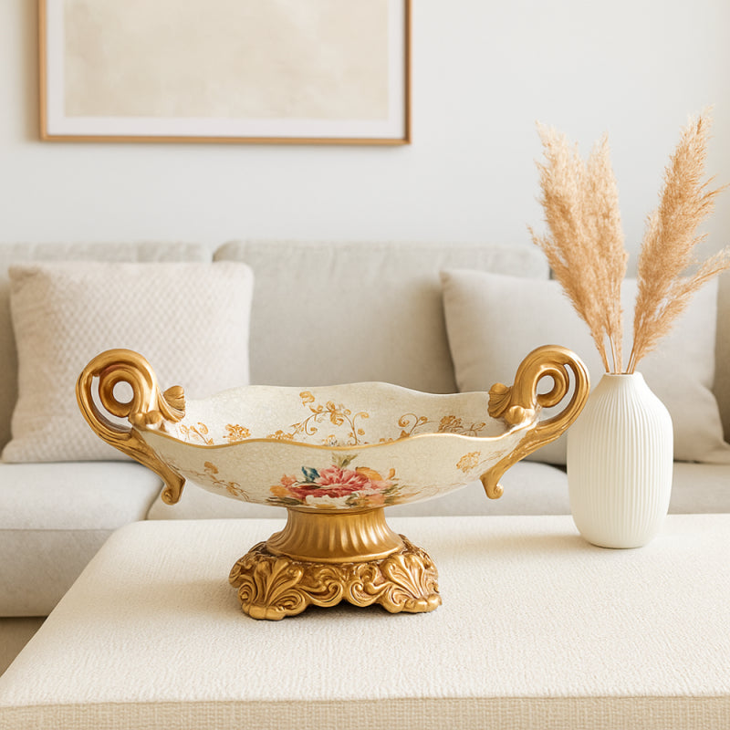 Decorative Resin Serving Plate - 37 cm - Gold and Off-White