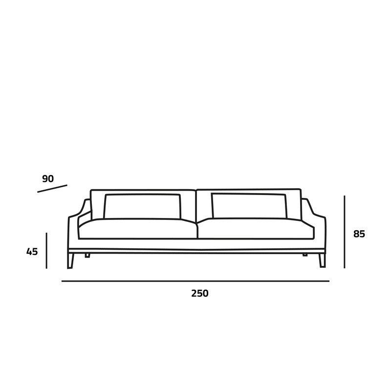 Sleek Gray Velvet 3-Seater Sofa - 250x90x45 cm - Swedish Wood By Alhome - ALHOME