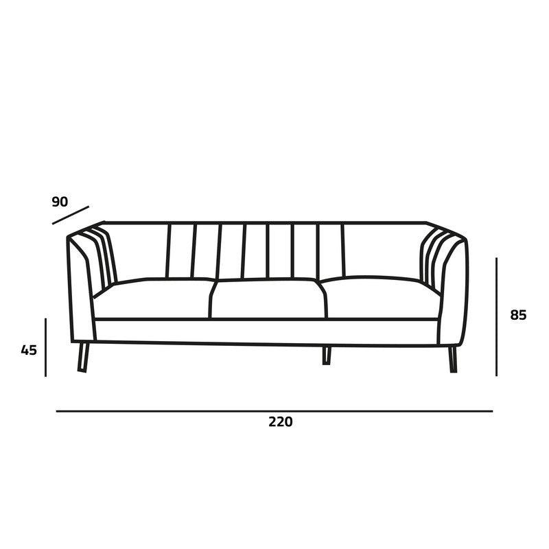 Sophisticated Gray Velvet 3-Seater Sofa - 220x90x45 cm - Swedish Wood By Alhome - ALHOME