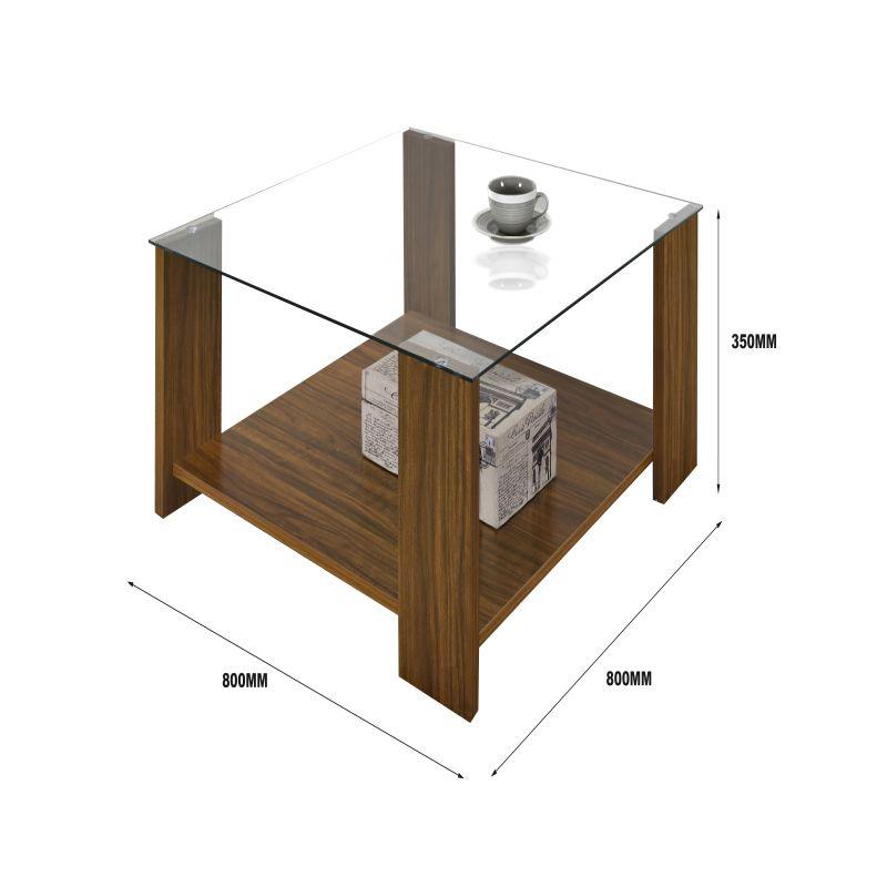 Square Coffee Table With Glass Top From Malaysian Wood - Brown - 80x80x35 cm - By Baity - ALHOME