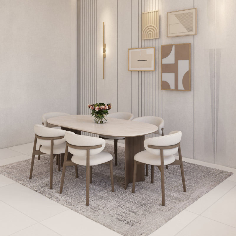 Dining Table Marble and Wood by Alhome - 160x74x70 cm
