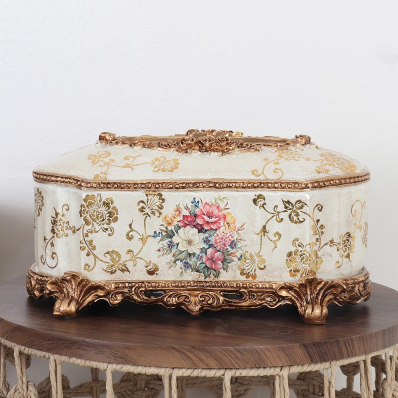 Decorative Ceramic Tissue Box - 28×15×13 cm - Beige and Gold