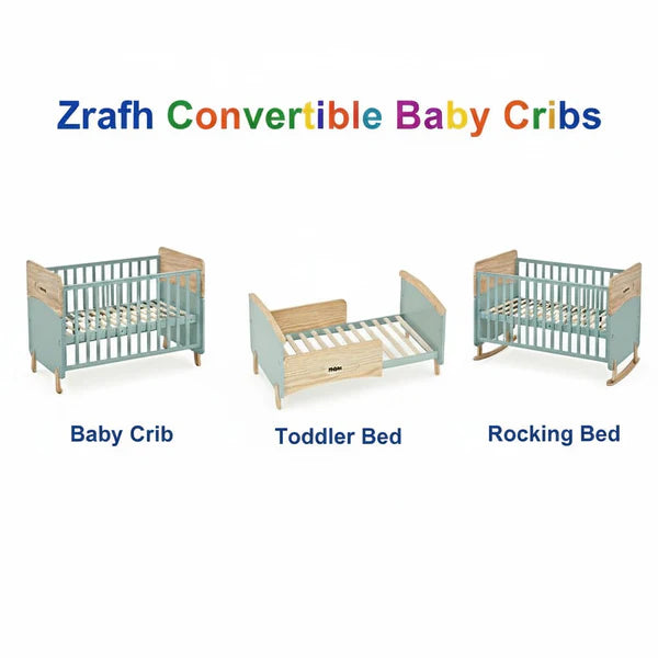 Wooden Convertible Baby Crib to Toddler Bed with Mosquito Net Green/Almond - WBB910-1G