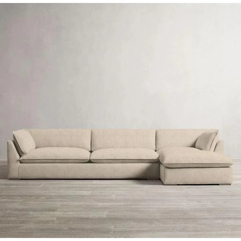 Chic Beige Linen L-Shaped Sofa - 90x250x170x45 cm - Swedish Wood By Alhome - 110111034