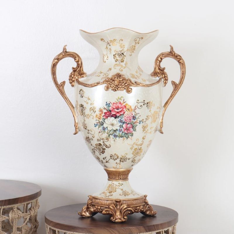 Decorative Ceramic Vase - 35x22x48 cm - Beige and Gold