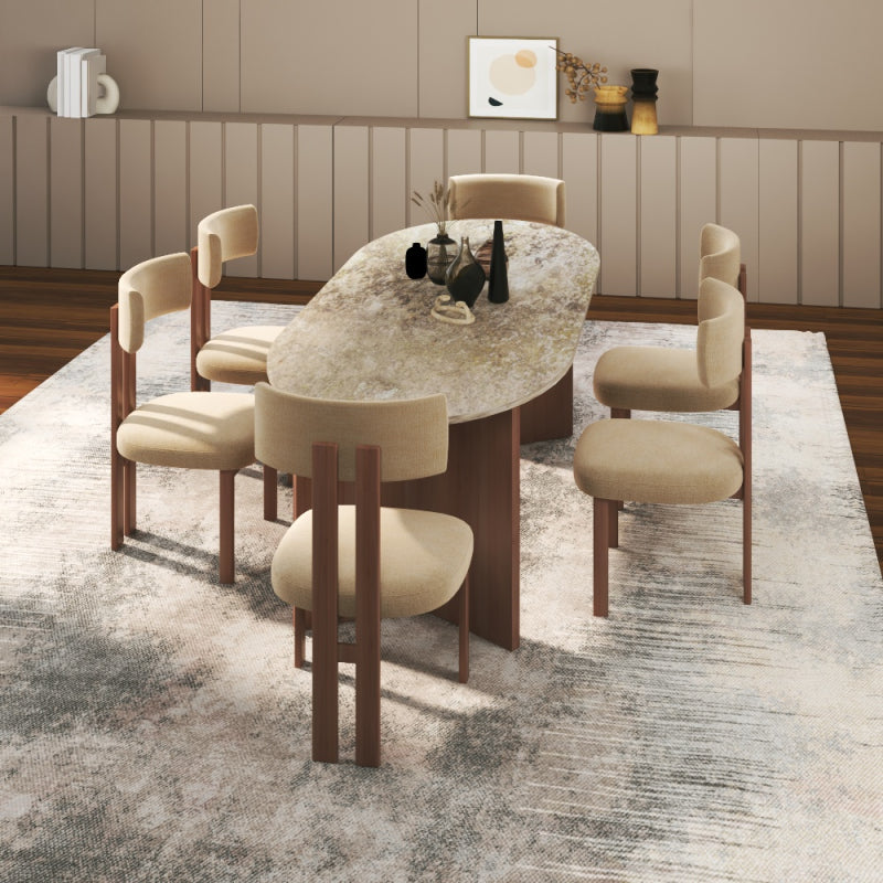 Elegant Dining Table Marble and Wood by Alhome - 160x74x70 cm