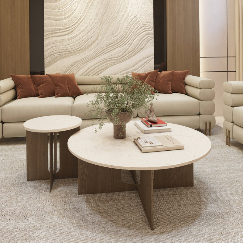Elegant Coffee Center Table Marble and Wood by Alhome - 95x34x95 cm